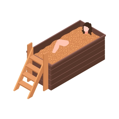 Woman relaxing in bathhouse sauna japanese bath isometric icon 3d vector illustration