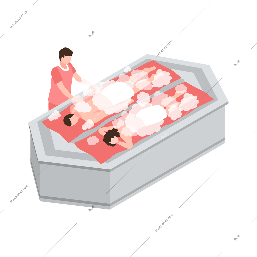 People relaxing in turkish bath isometric icon 3d vector illustration
