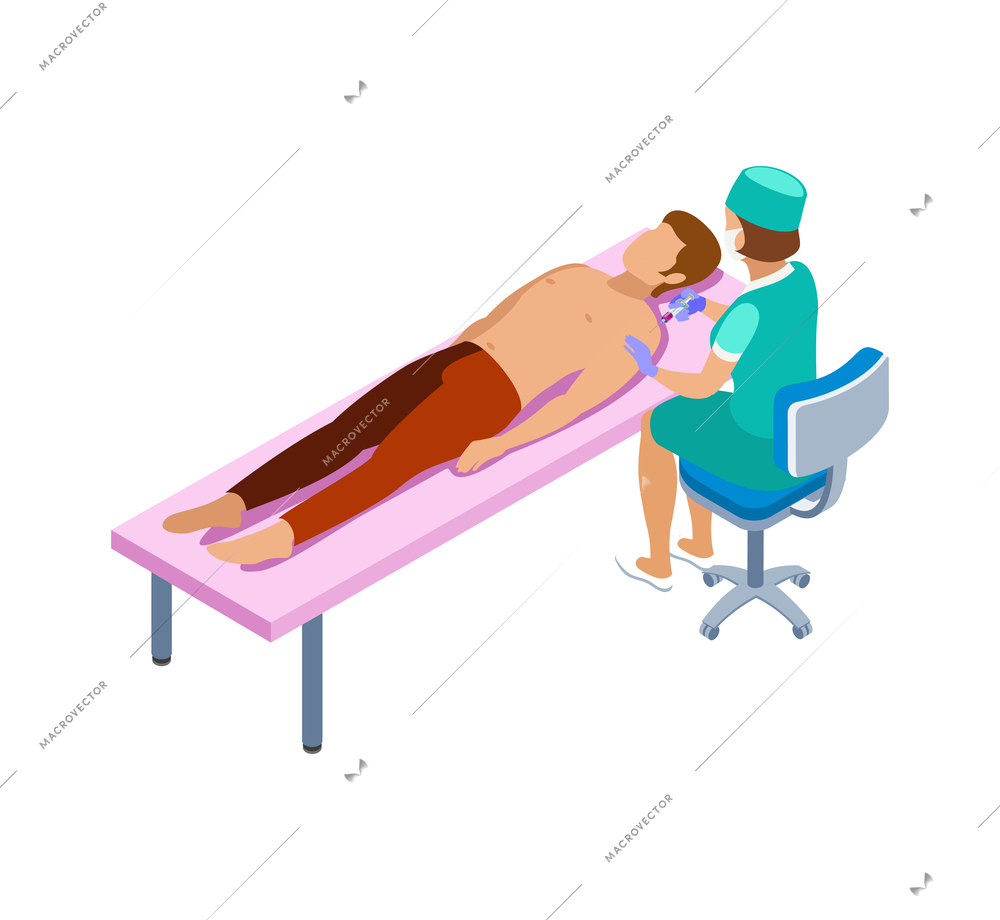 Isometric vaccination icon with nurse and male patient getting vaccinated 3d vector illustration