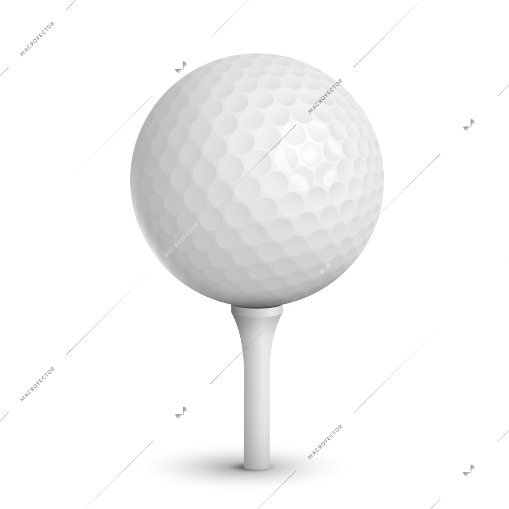 Golf ball on white tee realistic vector illustration isolated