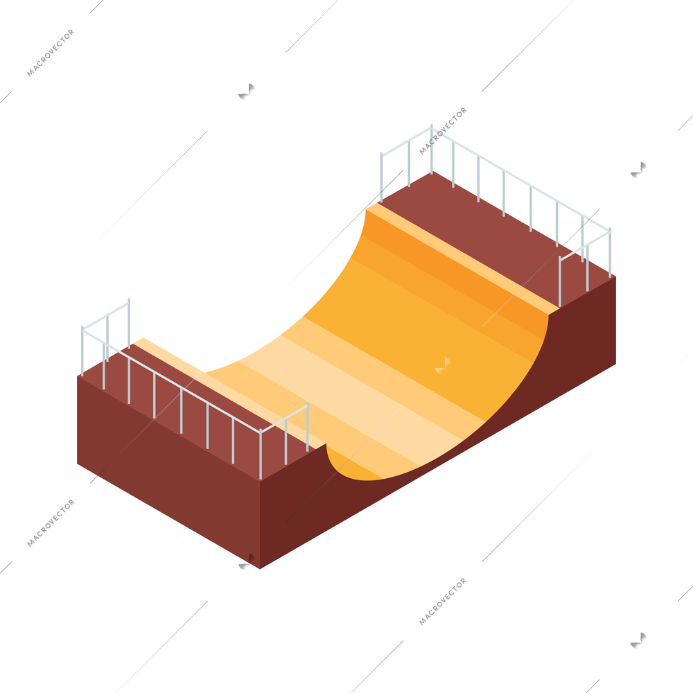 Isometric halfpipe skateboard ramp on white background 3d vector illustration