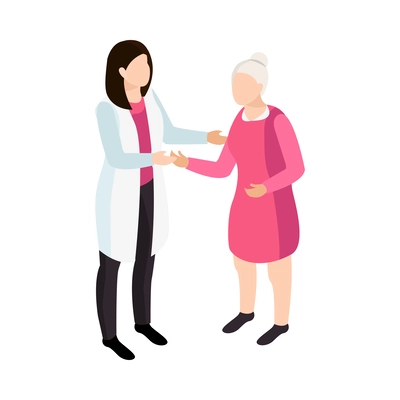 Women health isometric icon with faceless character of doctor and senior female patient vector illustration