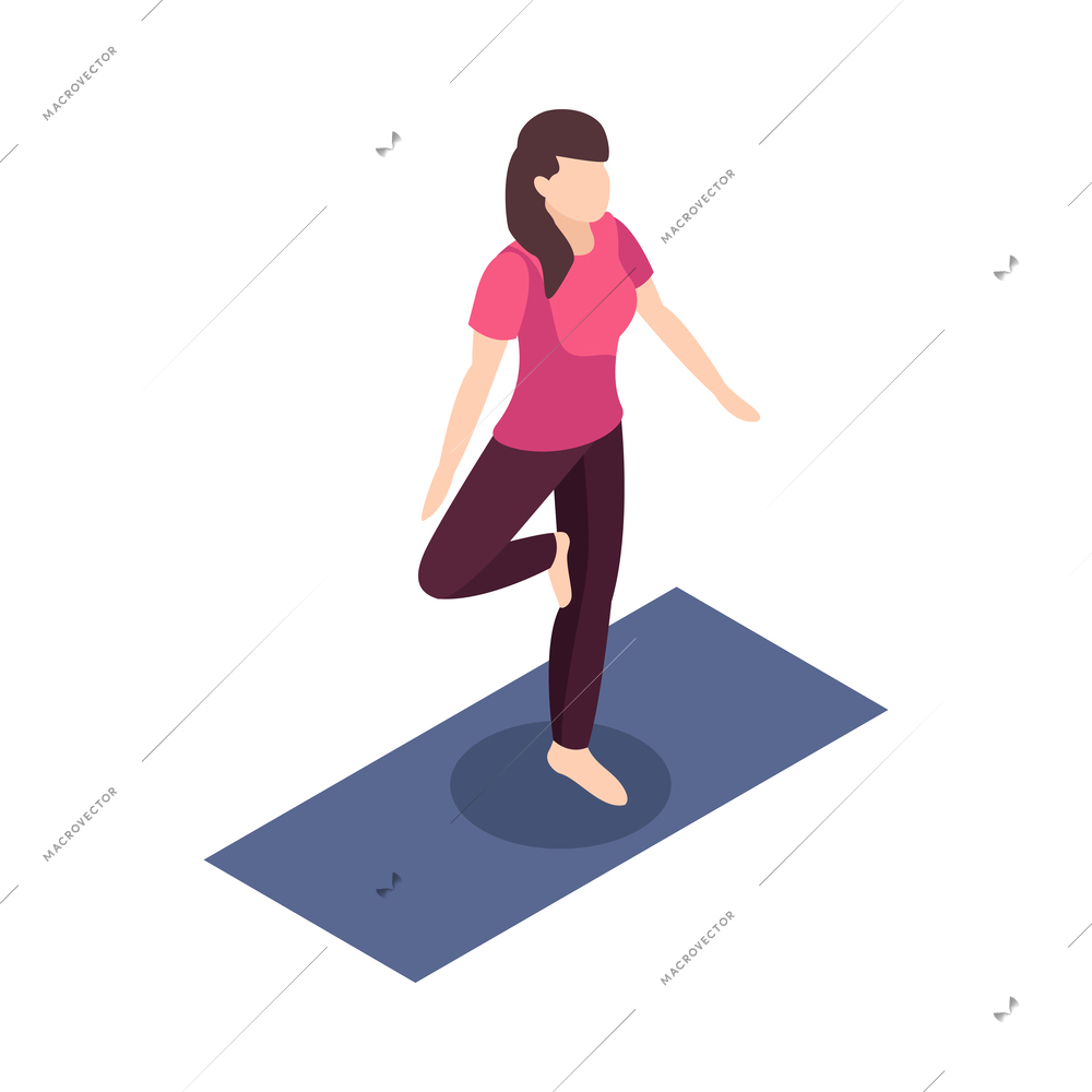 Isometric young woman doing yoga 3d vector illustration
