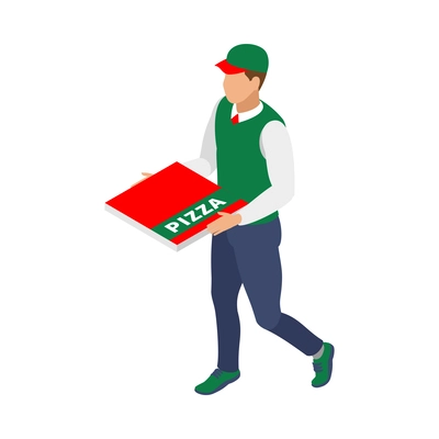 Pizza delivery man isometric character 3d vector illustration