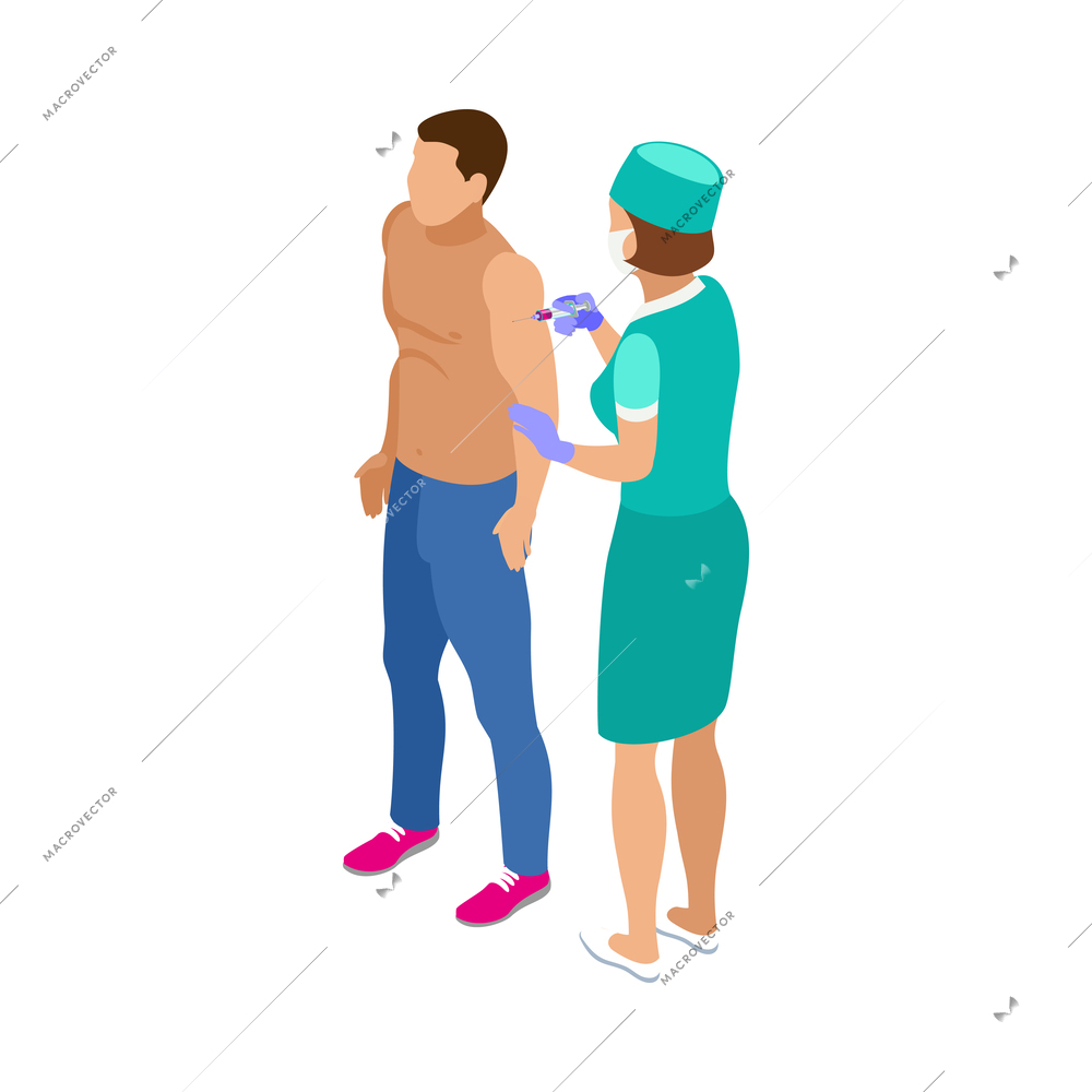 Vaccination isometric icon with male patient getting vaccine 3d vector illustration