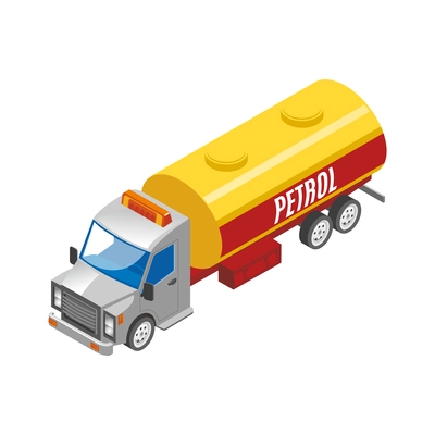 Isometric petrol tanker truck on white background 3d vector illustration