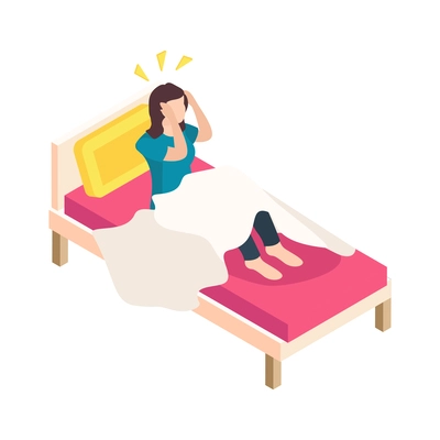 Women health isometric icon with lady suffering from morning migraine 3d vector illustration