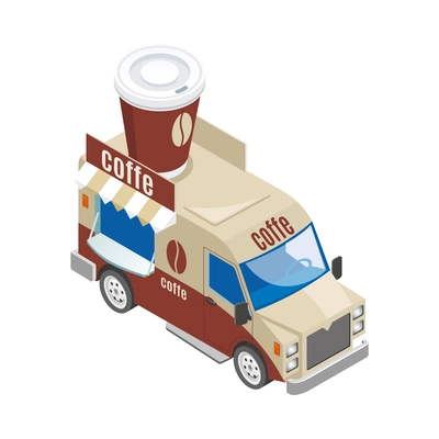 Street food coffee truck isometric icon 3d vector illustration