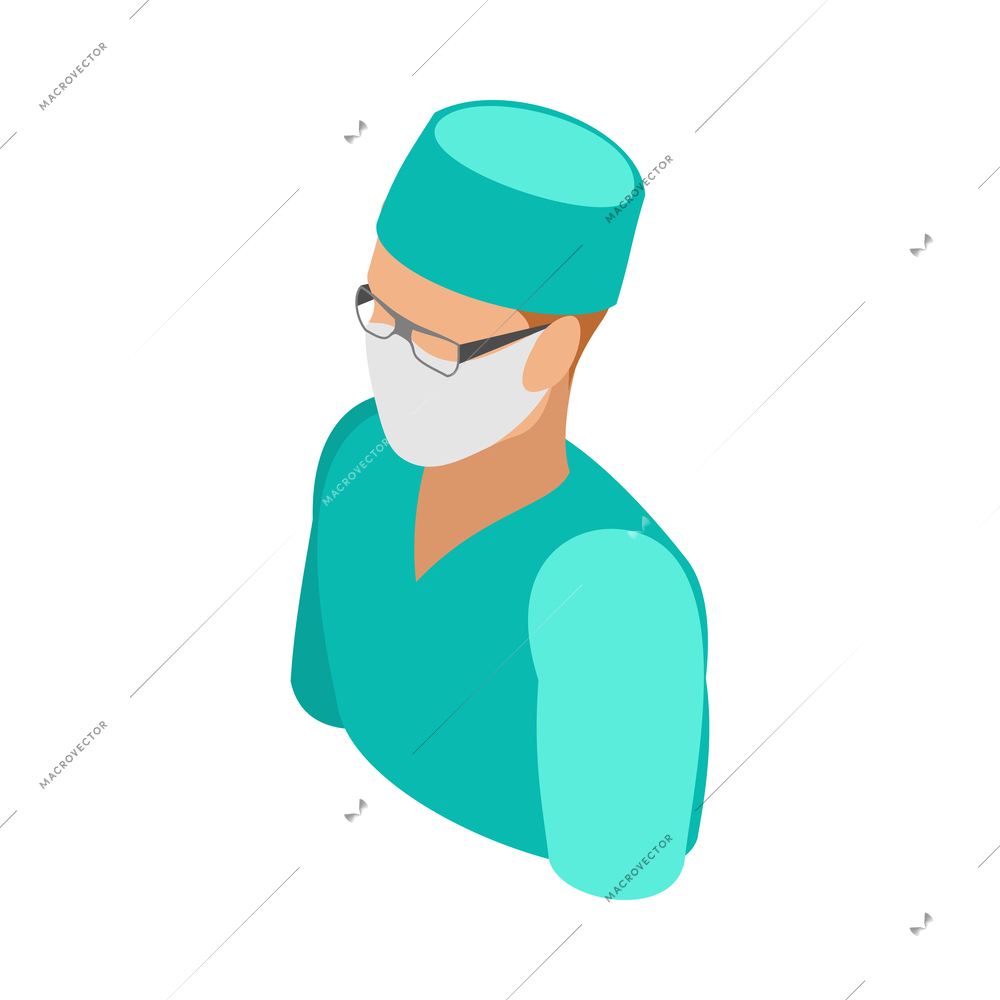 Isometric portrait of doctor or male nurse with medical mask 3d vector illustration