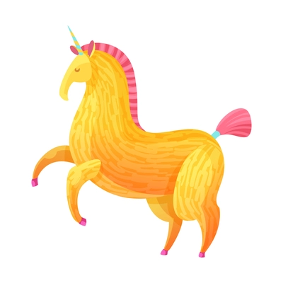 Magical yellow unicorn with pink hair cartoon vector illustration