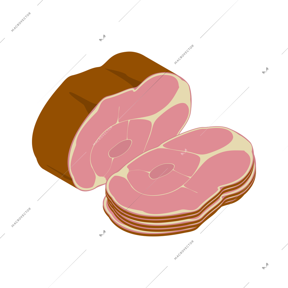 Cut ham slices isometric icon 3d vector illustration