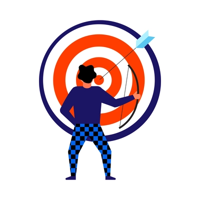 Time management planning schedule competed task flat conceptual icon with man hitting target vector illustration