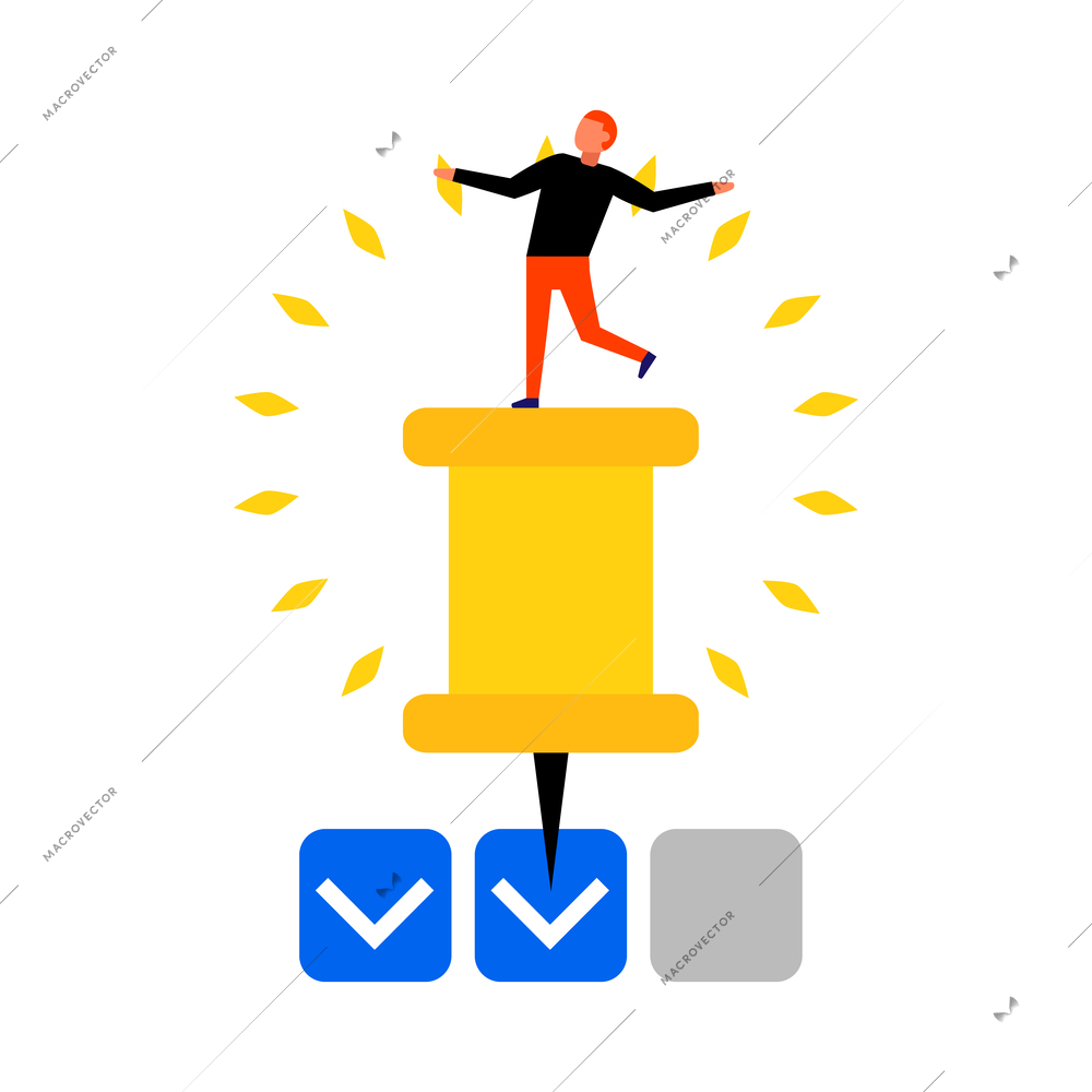 Time management planning schedule completed tasks flat icon with human character vector illustration