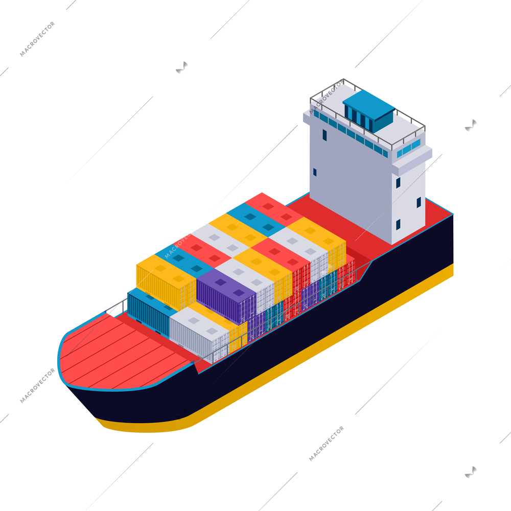 Isometric cargo ship container carrier with freight 3d vector illustration