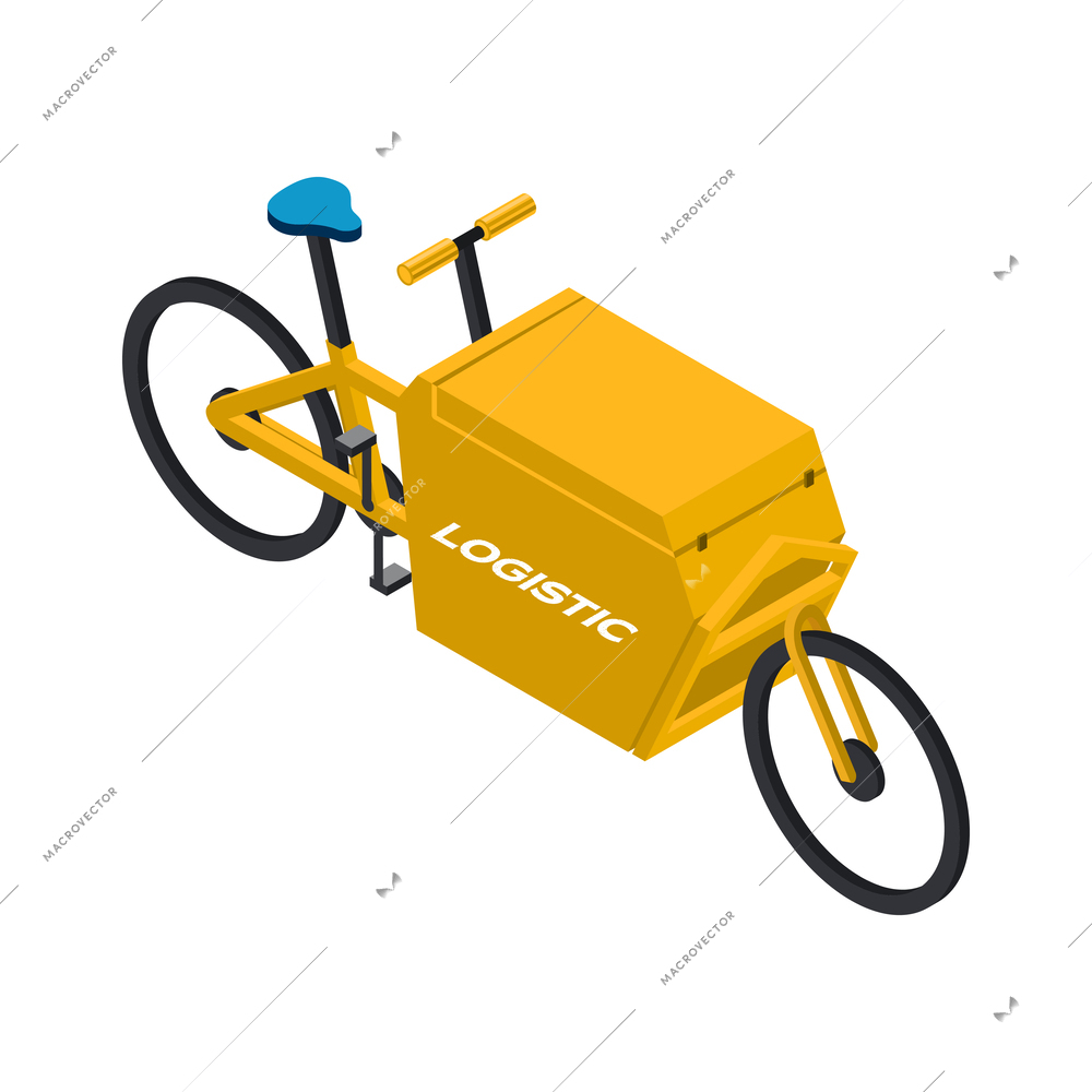 Isometric delivery logistics bicycle with container for goods 3d vector illustration