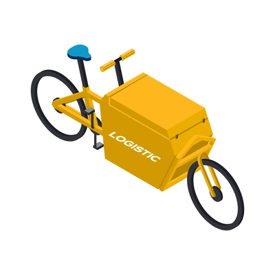 Isometric delivery logistics bicycle with container for goods 3d vector illustration