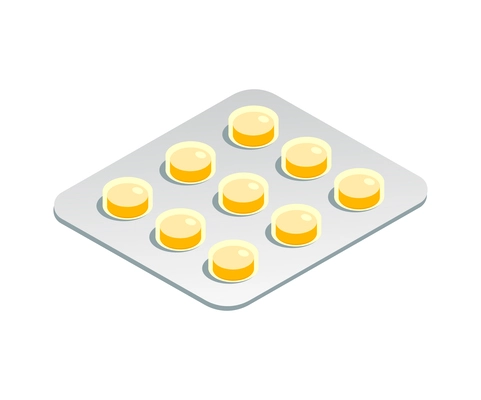 Isometric blister pack with yellow pills 3d icon vector illustration