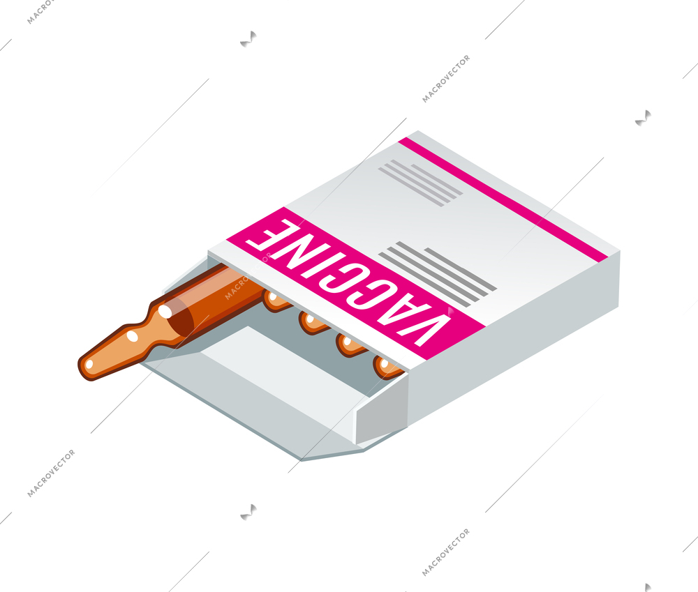 Package of vaccine injection ampoules isometric icon vector illustration