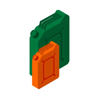 Two green and red jerricans of different size isometric icon 3d vector illustration