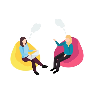 Women health isometric icon with female patient communicating with psychologist 3d vector illustration