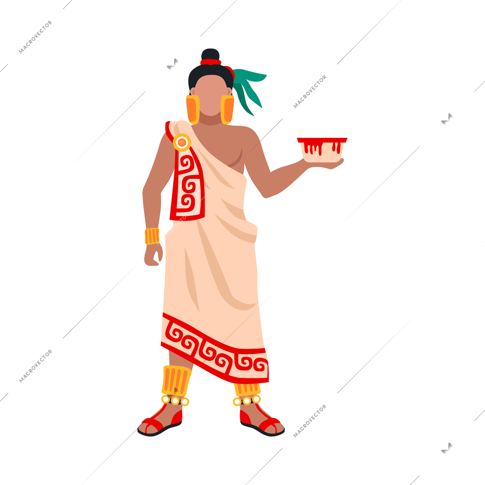Maya civilization mayan person during sacrifice ritual flat vector illustration