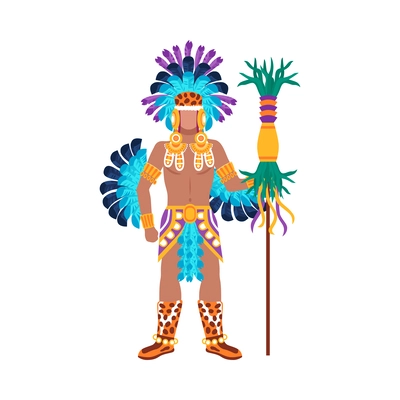 Maya civilization mayan man wearing traditional clothes and ornament flat vector illustration