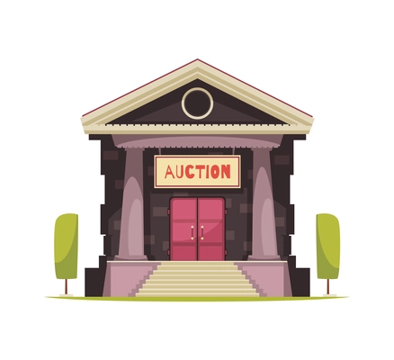 Flat auction house building exterior front view vector illustration