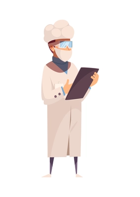 Male factory or laboratory worker wearing mask flat vector illustration