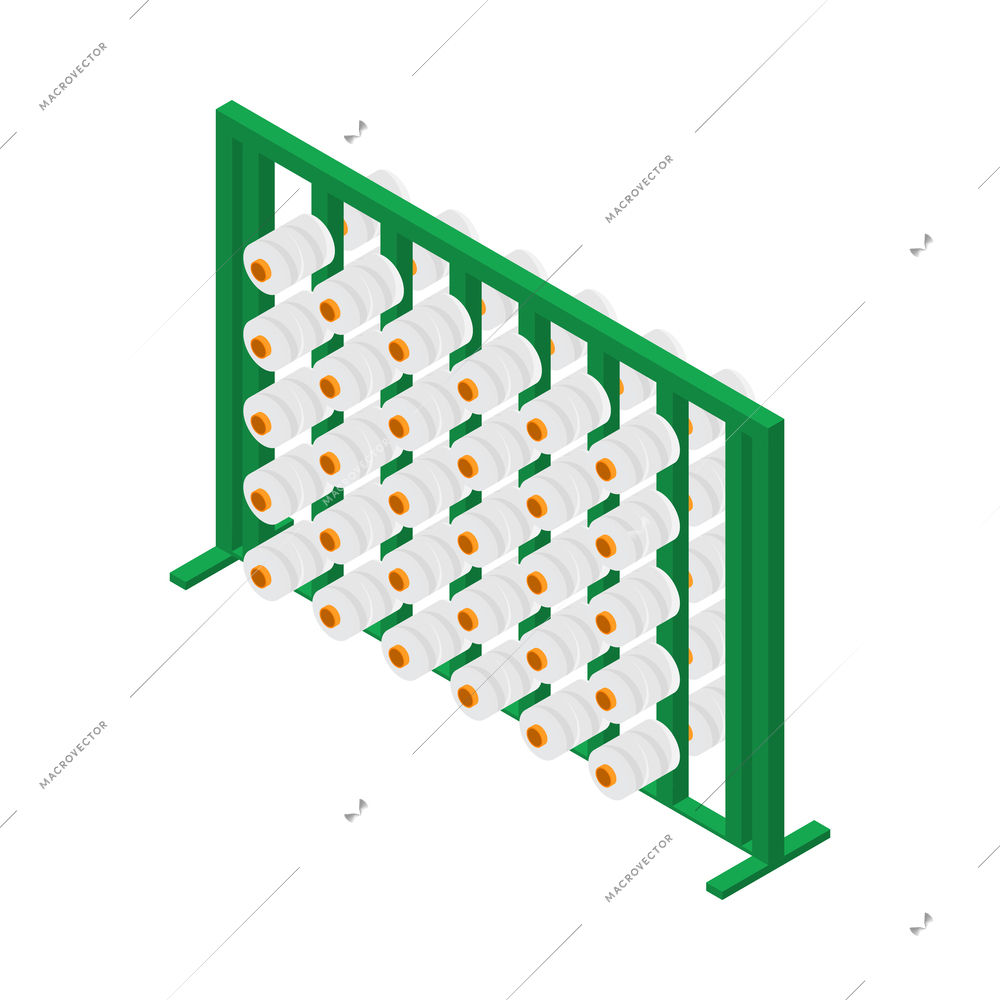 Textile industry factory equipment with thread bobbins isometric icon 3d vector illustration