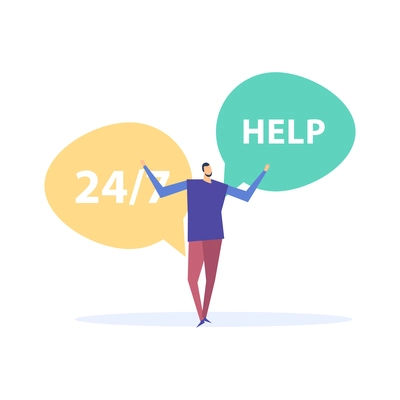 24 hours customer support service call center hotline flat vector illustration