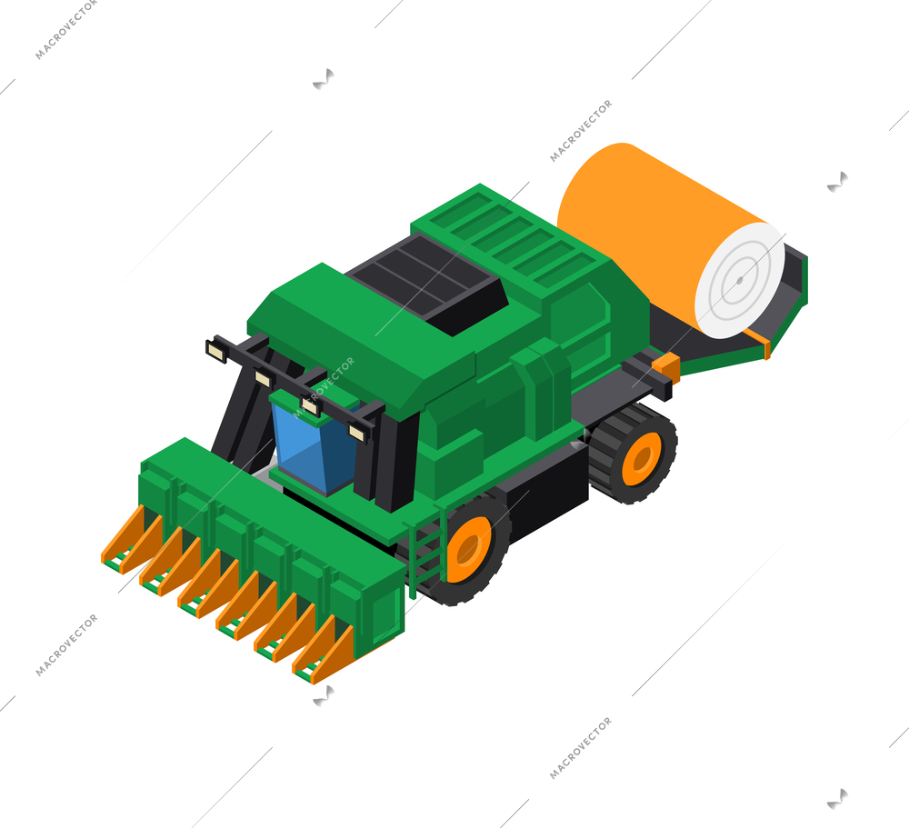 Textile industry isometric icon with cotton harvester 3d vector illustration