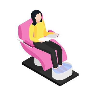 Beauty salon isometric icon with female client during pedicure procedure 3d vector illustration