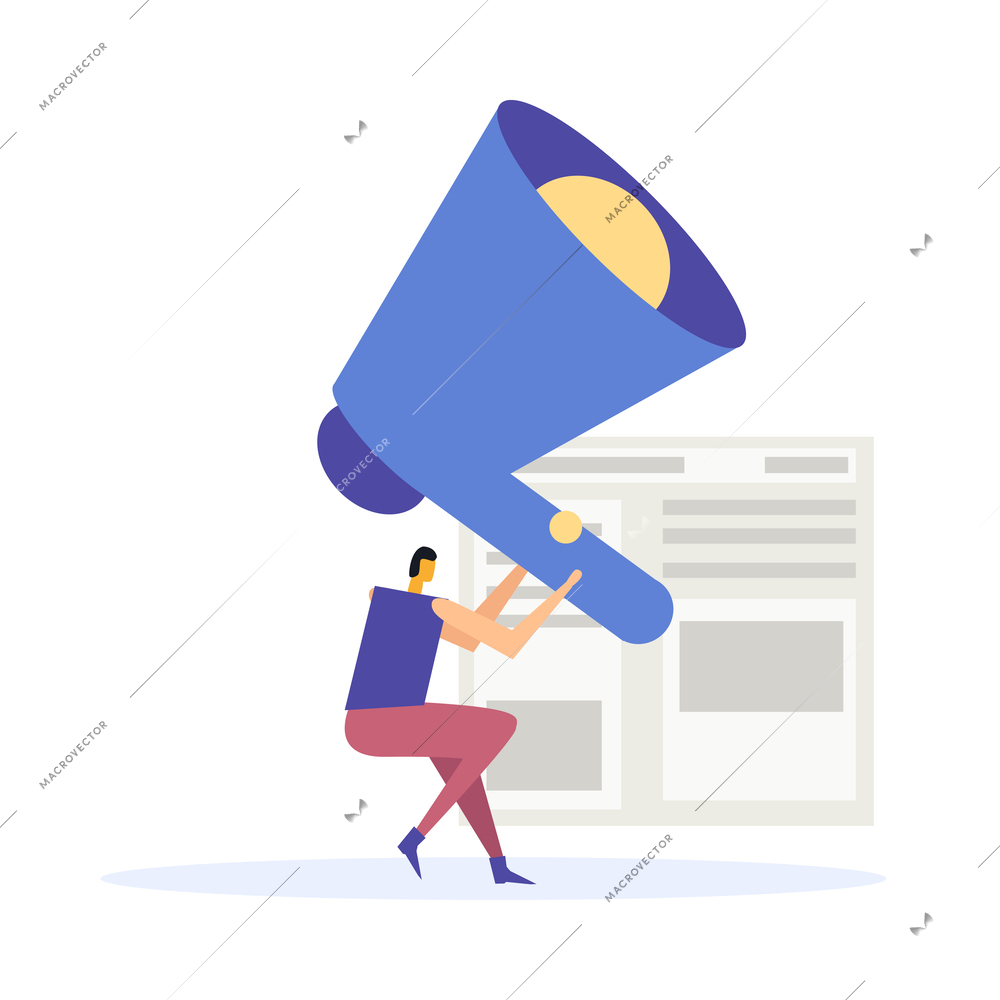 Customer support icon in flat style with doodle human character holding megaphone vector illustration