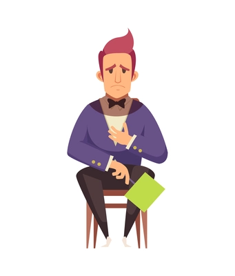 Sad male customer during auction flat vector illustration