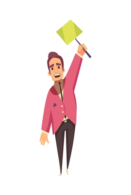 Flat happy man during auction vector illustration