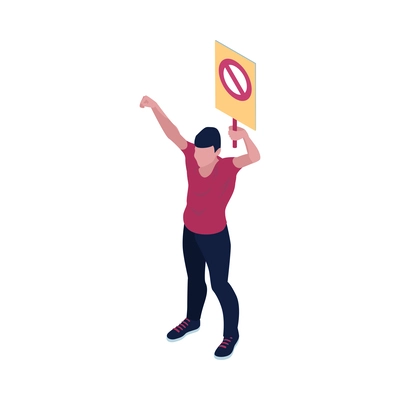 Isometric protesting man with placard vector illustration