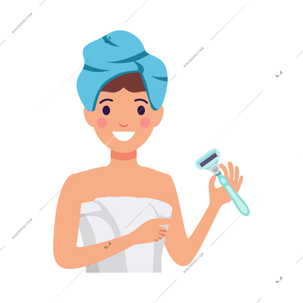 Hair removal flat concept with happy woman holding razor vector illustration