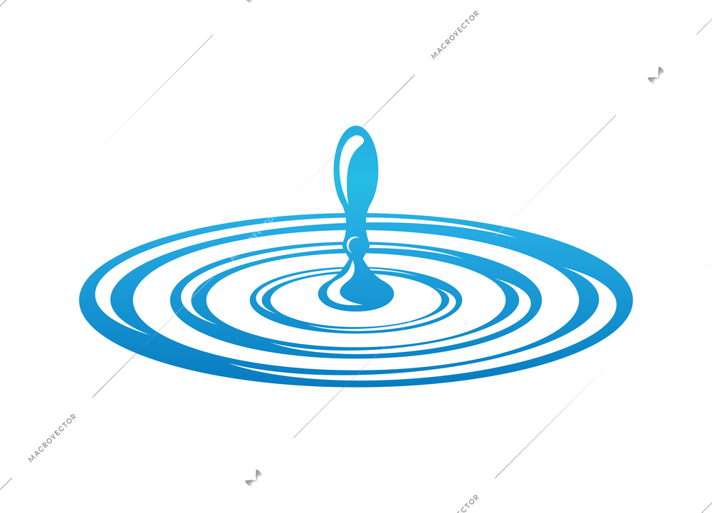 Water drop and ripple on surface flat vector illustration