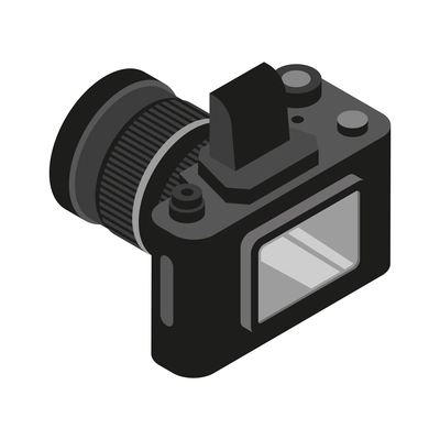 Black photo camera isometric icon back view 3d vector illustration