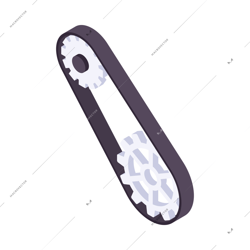 Isometric belt drive with gears icon on white background 3d vector illustration