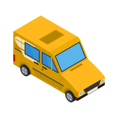 Isometric yellow delivery van on white background 3d vector illustration