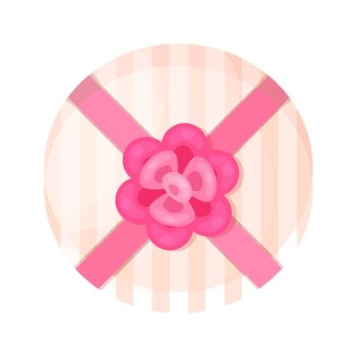 Flat round gift box with ribbon bow top view vector illustration