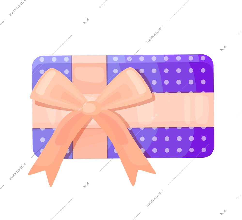 Flat gift box package with ribbon and bow vector illustration