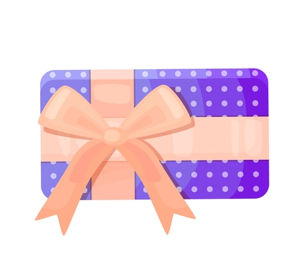 Flat gift box package with ribbon and bow vector illustration