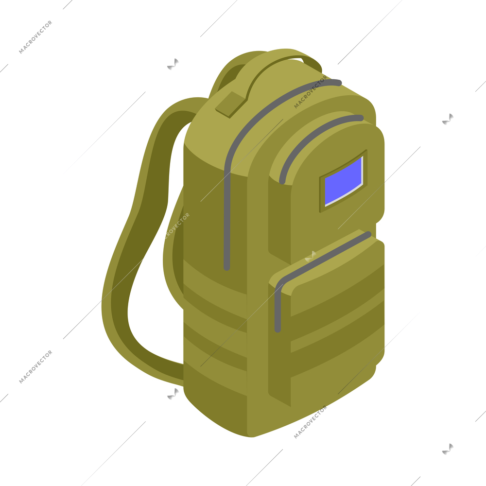 Green travel or hiking backpack isometric icon 3d vector illustration