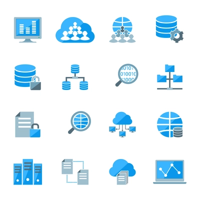 Big data secure exchange and analysis wireless computer centre information storage pictograms collection abstract isolated vector illustration