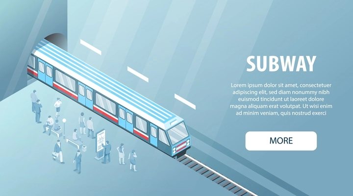 Isometric subway concept with underground train arriving on platform vector illustration