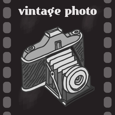 Vintage analog photo camera on film background retro poster vector illustration