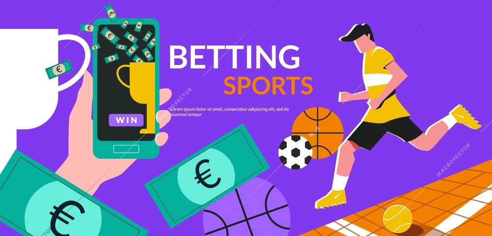 Betting sports banner with winning symbols flat vector illustration