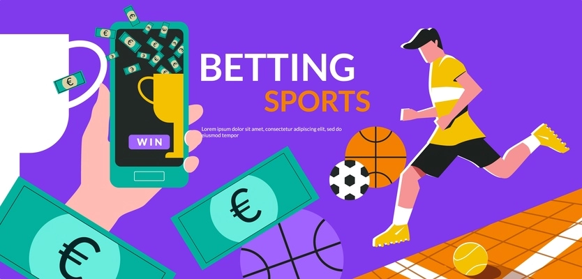 Betting sports banner with winning symbols flat vector illustration